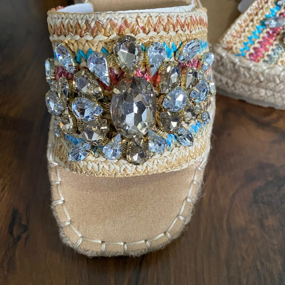 White Mountain Tan Embellished Espadrilles - New No Box